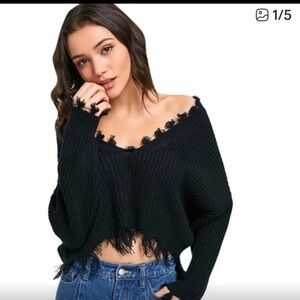 Zaful Black Off-the-Shoulder cropped Sweater {307}